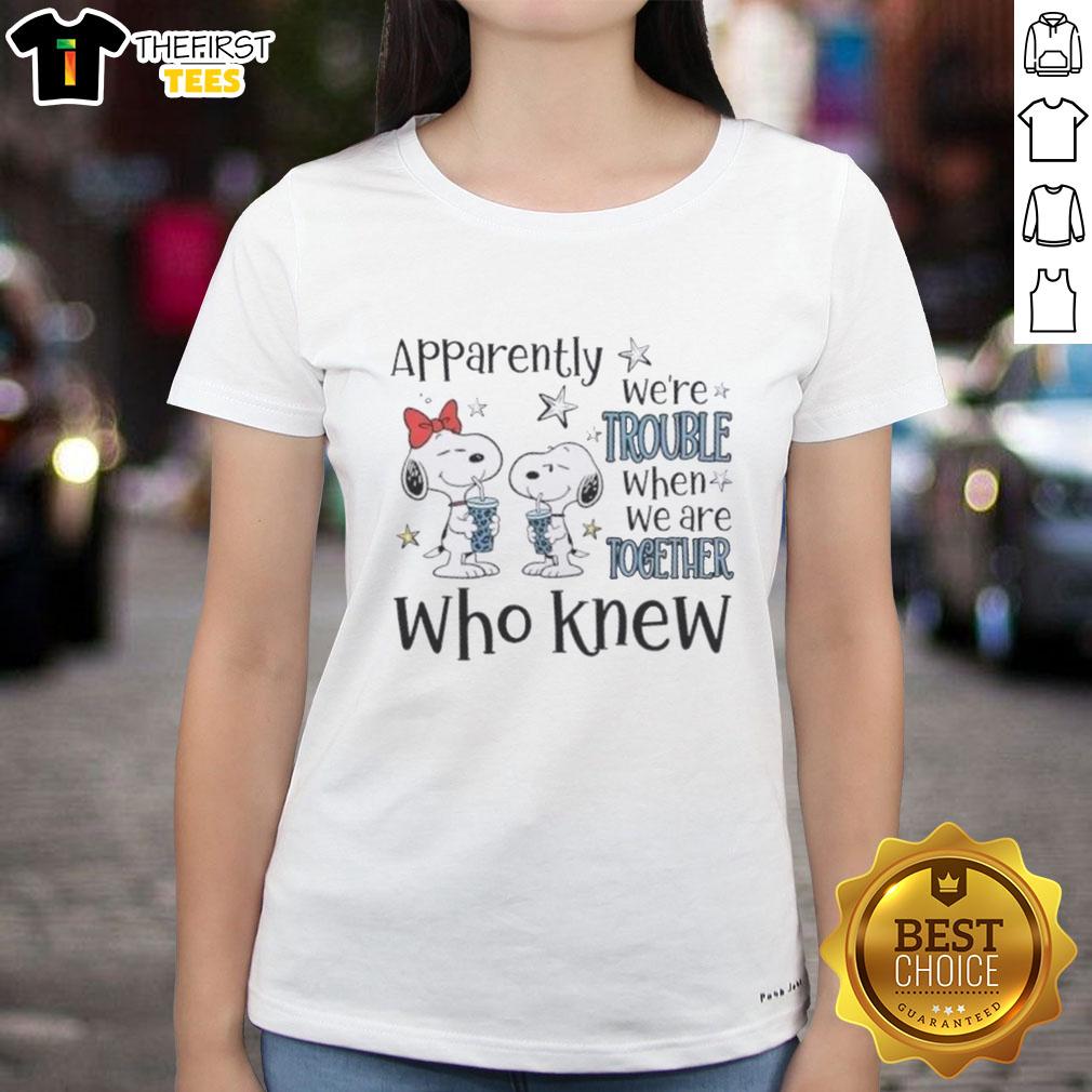 Official Peanuts Snoopy tee featuring 'Apparently We're Trouble When We're Together' design for ladies.