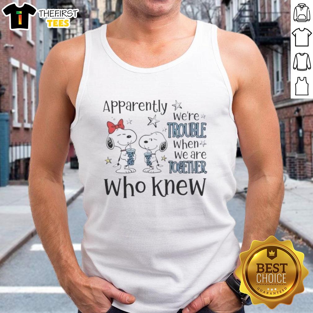 Official Peanuts Snoopy tank top featuring 'Apparently We're Trouble When We're Together' design for fans.