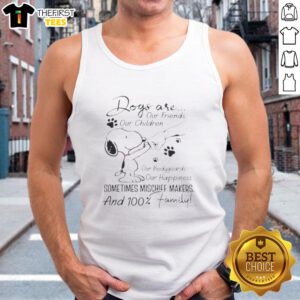 Official Peanuts Snoopy fist bump tank top celebrating dogs as our friends and children, perfect for pet lovers.