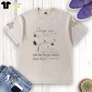 Alt Text: Official Peanuts Snoopy fist bump graphic on a washed t-shirt celebrating dogs as our friends and children.