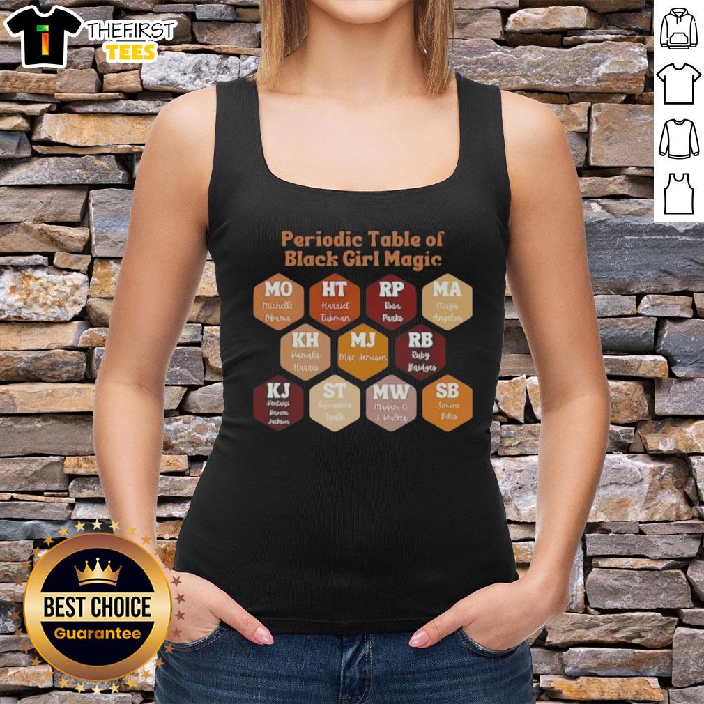 Official Periodic Table of Black Girl Magic tank top featuring vibrant designs celebrating empowerment and culture.