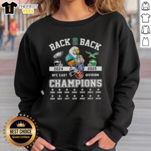 Alt Text: Official Philadelphia Eagles Back To Back East Division Champions 2025 Sweatshirt showcasing team pride and style.