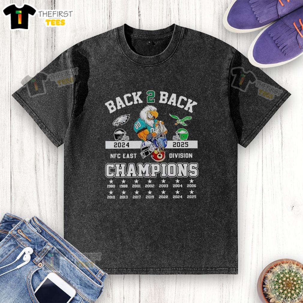 Alt Text: Official Philadelphia Eagles Back To Back East Division Champions 2025 washed t-shirt showcasing team pride.