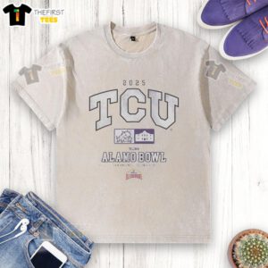 Official TCU Horned Frogs 2025 Valero Alamo Bowl washed t-shirt featuring team logo and vibrant colors.