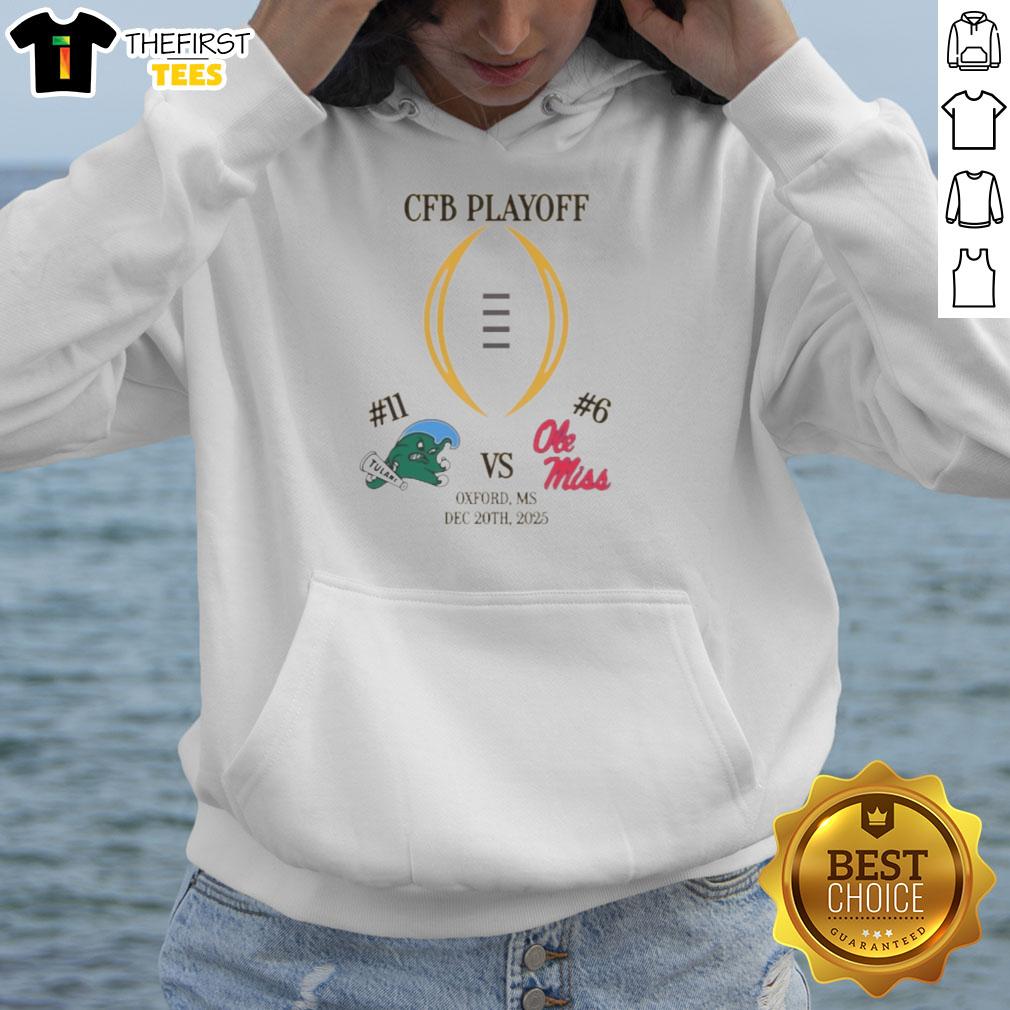 Official Tulane Green Wave vs Ole Miss Rebels 2025 College Football Playoff matchup hoodie design featuring team logos.