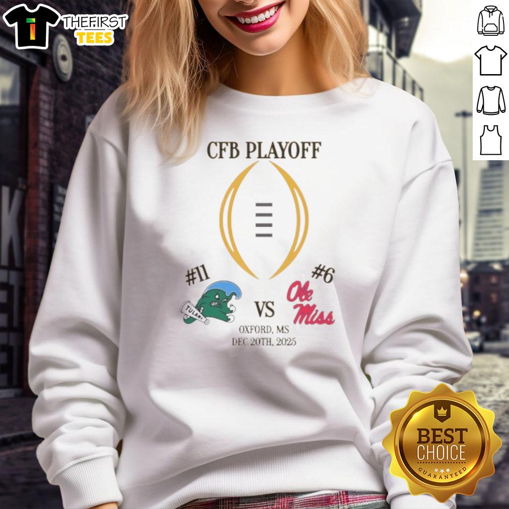 Official Tulane Green Wave vs Ole Miss Rebels 2025 College Football Playoff matchup sweatshirt featuring vibrant team logos.