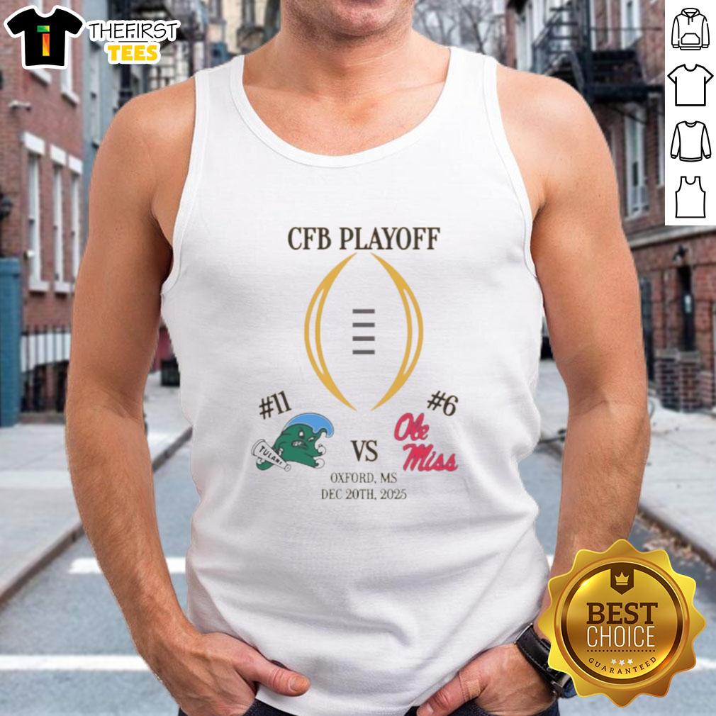 Official Tulane Green Wave vs Ole Miss Rebels 2025 College Football Playoff matchup tank top featuring team logos.