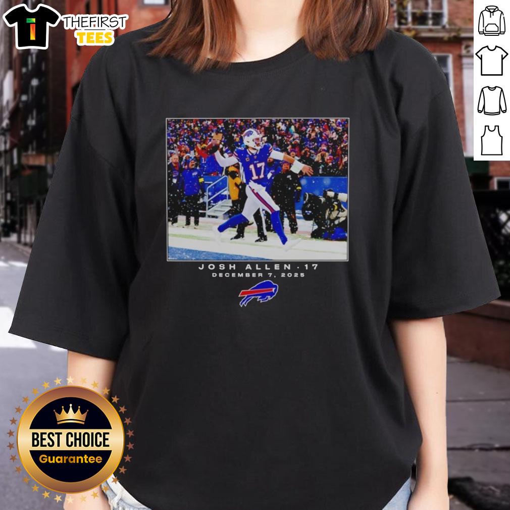Original Josh Allen Buffalo Bills NFL 2025 photo on a ladies tee, showcasing team spirit and style.