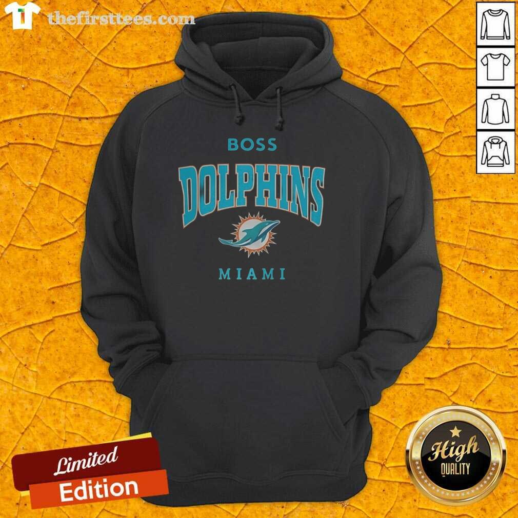 Alt Text: Original Miami Dolphins NFL Boss Logo Hoodie featuring vibrant team colors and iconic logo design.