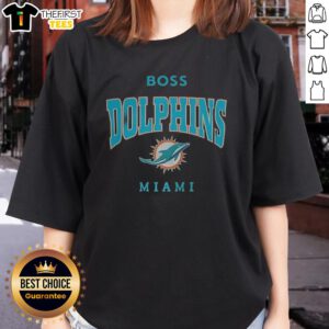Alt Text: Original Miami Dolphins NFL Boss Logo Ladies Tee featuring vibrant team colors and stylish design for female fans.