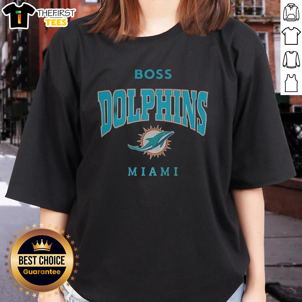 Alt Text: Original Miami Dolphins NFL Boss Logo Ladies Tee featuring vibrant team colors and stylish design for female fans.