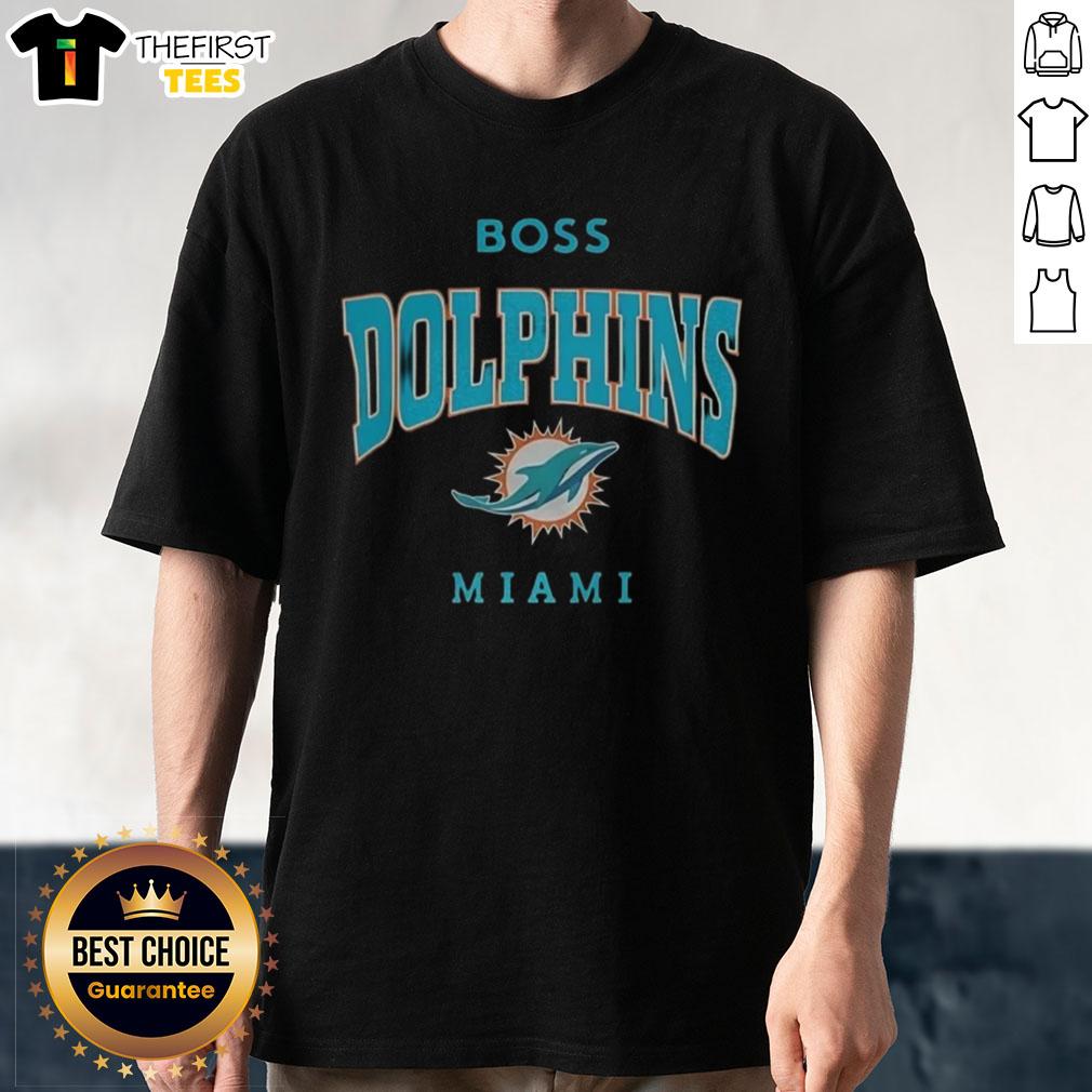 Alt Text: Original Miami Dolphins NFL Boss Logo T-Shirt featuring vibrant team colors and iconic logo design.