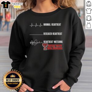 Texas Tech Red Raiders sweatshirt featuring original heartbeat design, normal heartbeat, and deceased heartbeat graphics.