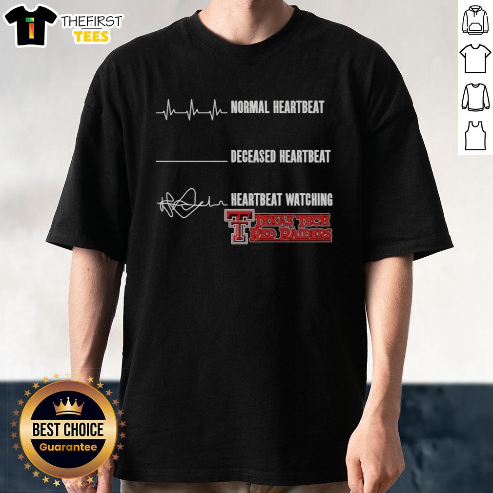 Original Normal Heartbeat and Deceased Heartbeat Texas Tech Red Raiders T-Shirt design featuring unique heartbeat graphics.