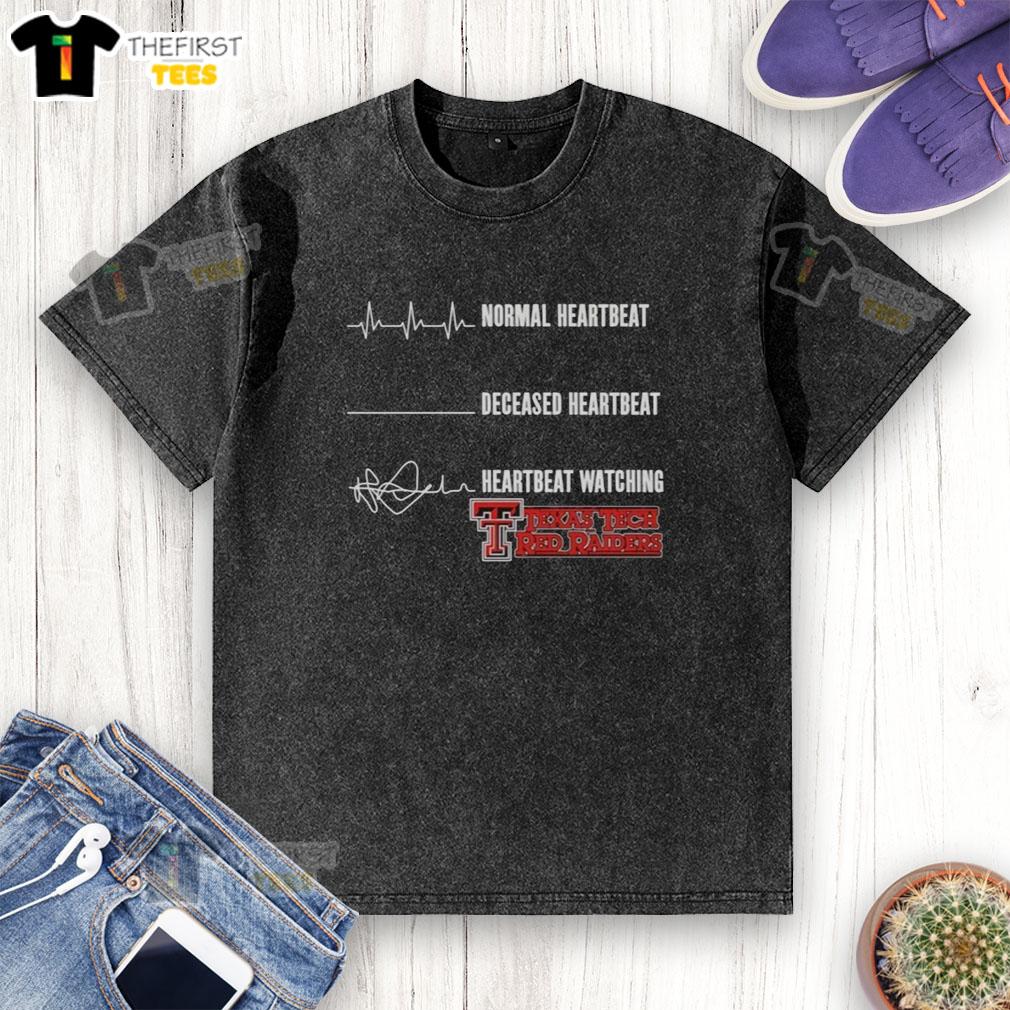 Alt Text: Texas Tech Red Raiders washed t-shirt featuring original heartbeat and deceased heartbeat designs.