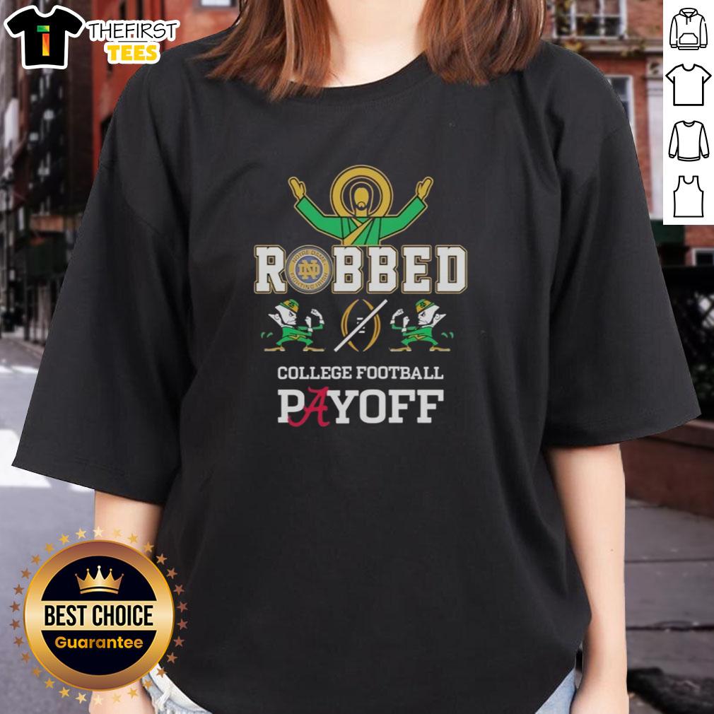 Original Notre Dame Fighting Irish vs Alabama Crimson Tide college football playoff ladies tee design featuring team logos.