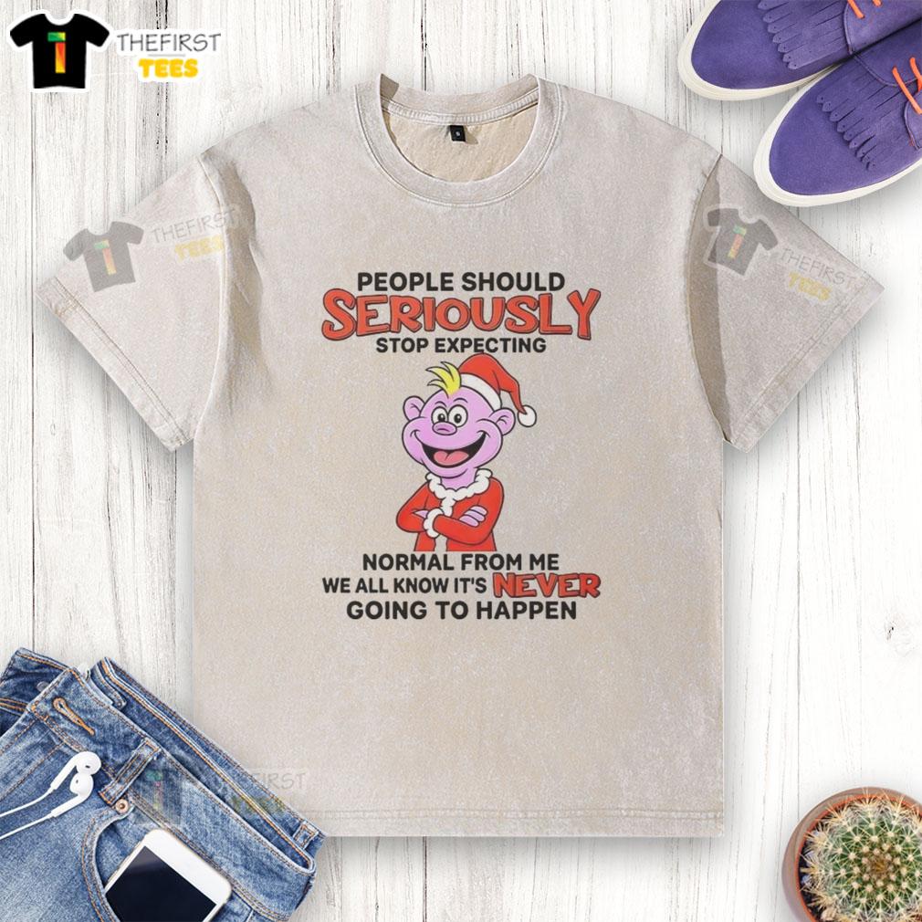 Original People Should Seriously Stop Expecting Normal From Me Christmas Washed T-Shirt in festive red color.