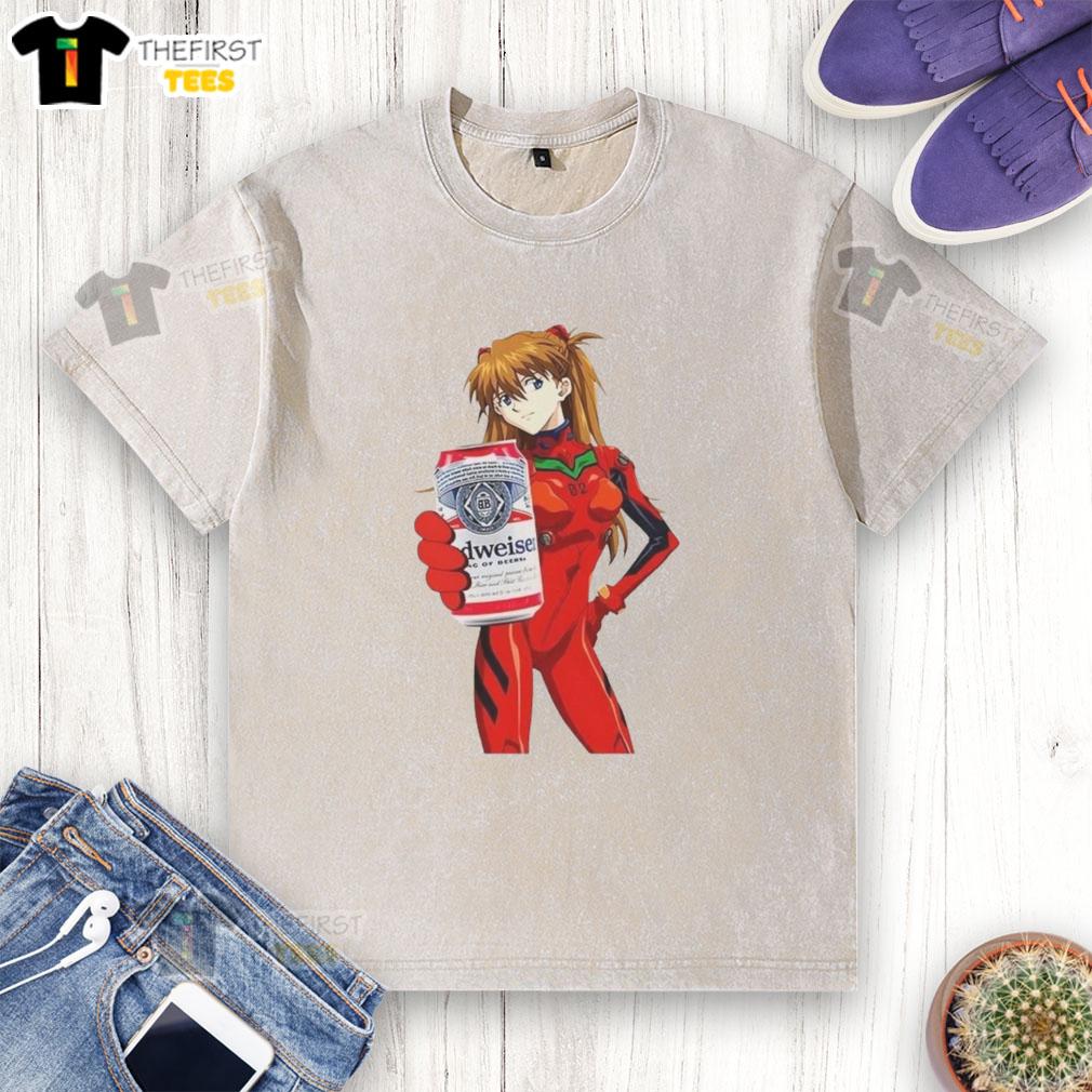 Premium Asuka X Bud Neon Genesis Evangelion anime washed t-shirt featuring vibrant graphics and a stylish design.