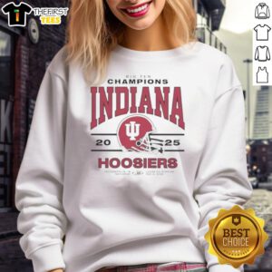 Premium Indiana Hoosiers Big Ten Champs sweatshirt at Lucas Oil Stadium, December 2025, showcasing team pride and style.