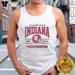 Premium Big Ten Champs Indiana Hoosiers tank top displayed at Lucas Oil Stadium, December 2025.