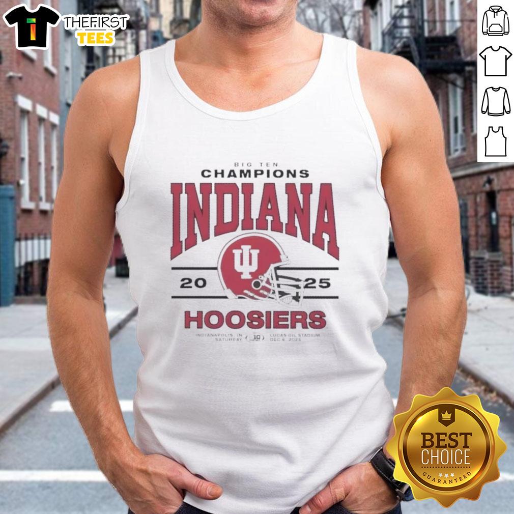 Premium Big Ten Champs Indiana Hoosiers tank top displayed at Lucas Oil Stadium, December 2025.