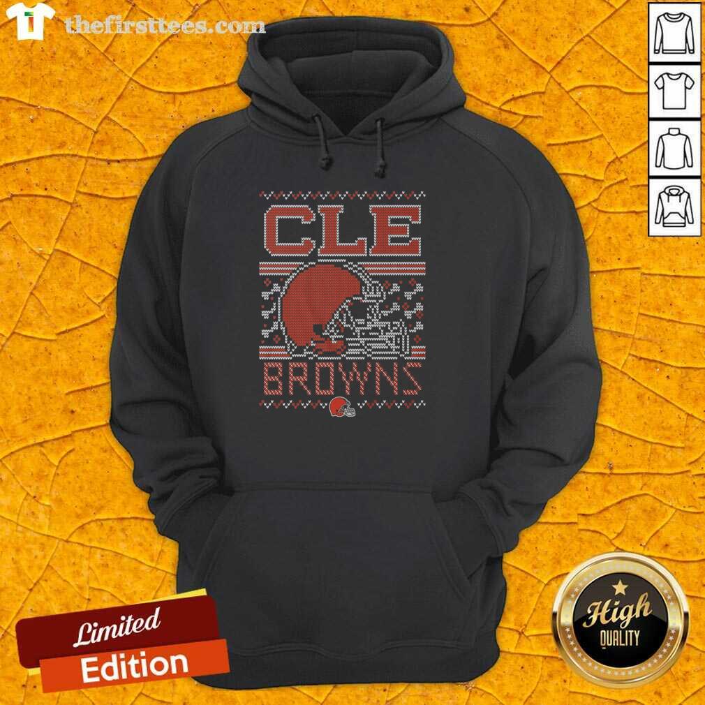 Premium Cleveland Browns Holiday Hoodie featuring team colors and logo, perfect for festive football fans.