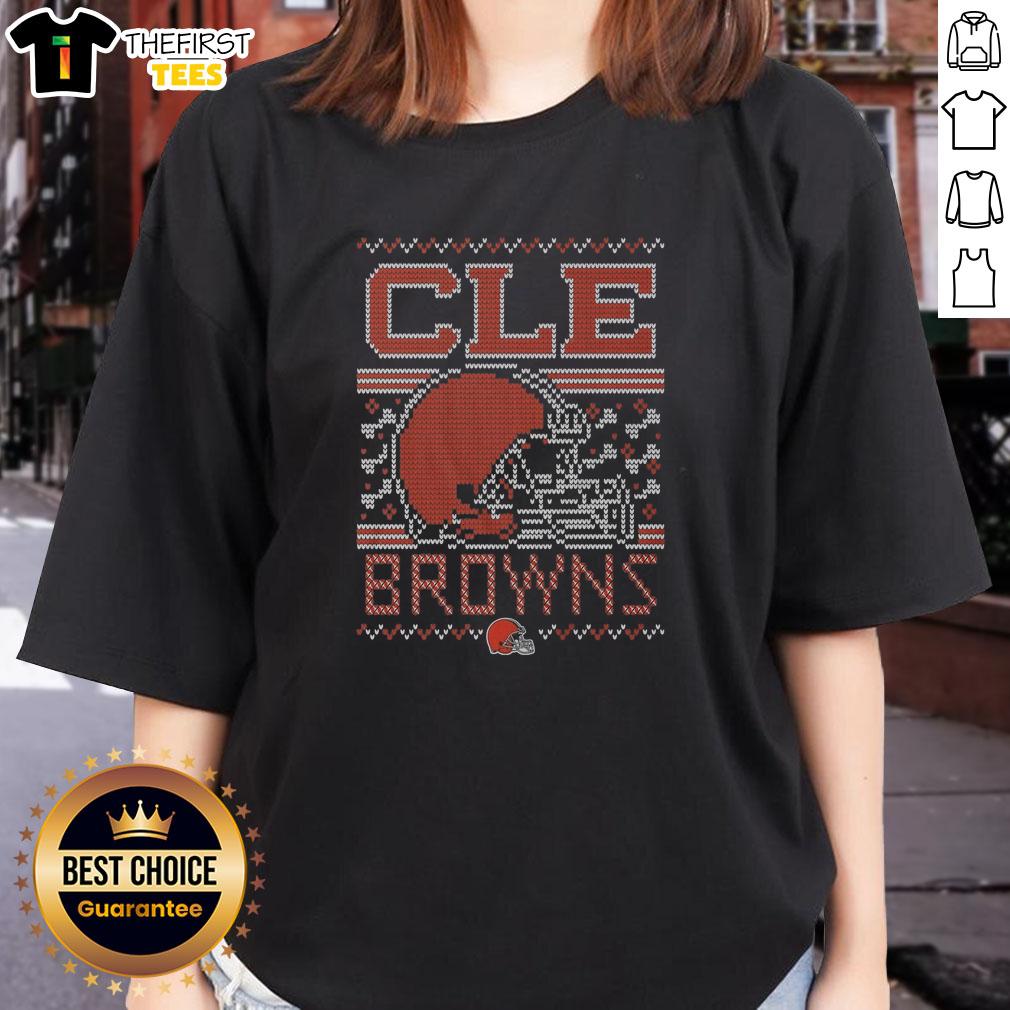 Alt Text: Premium Cleveland Browns Holiday Ladies Tee in festive colors, perfect for game day and holiday celebrations.