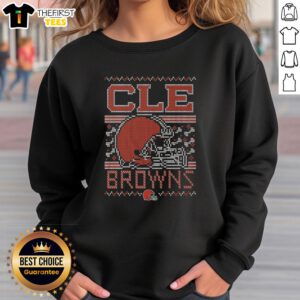 Alt Text: Premium Cleveland Browns Holiday Sweatshirt featuring team logo and festive design, perfect for winter sports fans.