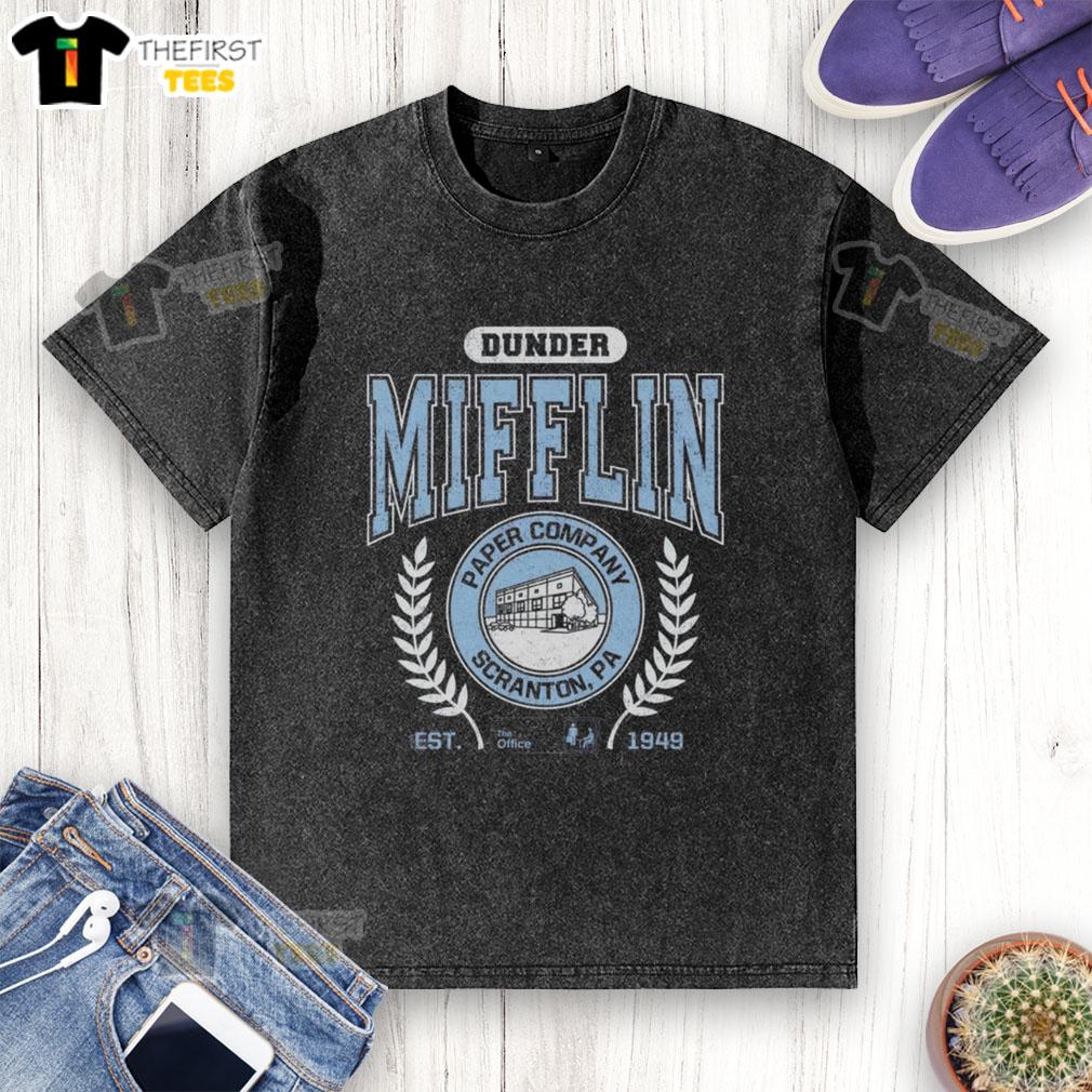 Premium Dunder Mifflin Paper Company washed t-shirt from The Office, established 1949, featuring a classic design.