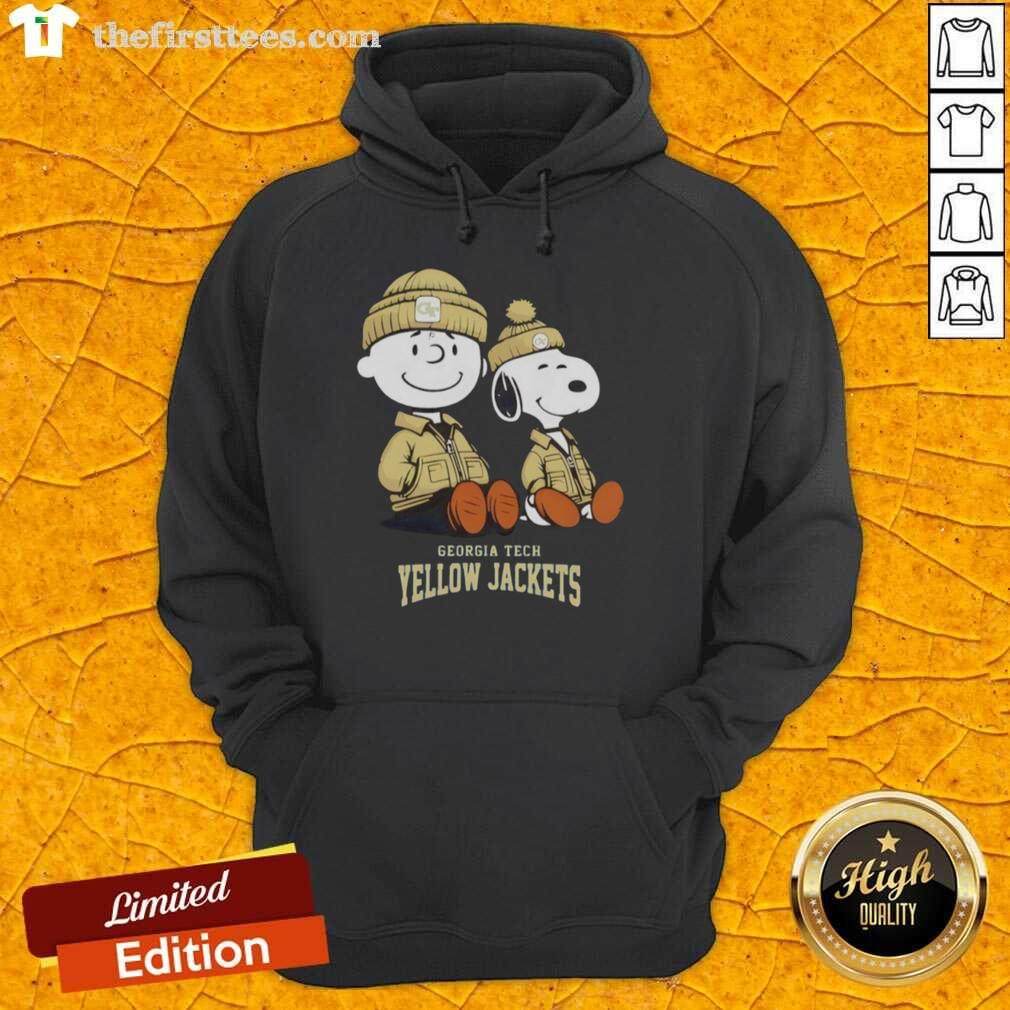 Alt Text: Premium Georgia Tech Yellow Jackets hoodie featuring Snoopy and Charlie Brown, perfect for fans and cozy wear.
