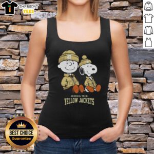 Premium Georgia Tech Yellow Jackets tank top featuring Snoopy and Charlie Brown, perfect for fans and summer wear.