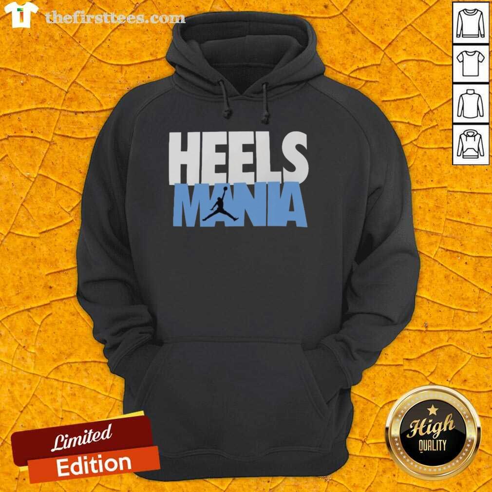 Alt Text: Premium Heels Mania hoodie featuring the North Carolina Tar Heels logo, perfect for fans and stylish comfort.