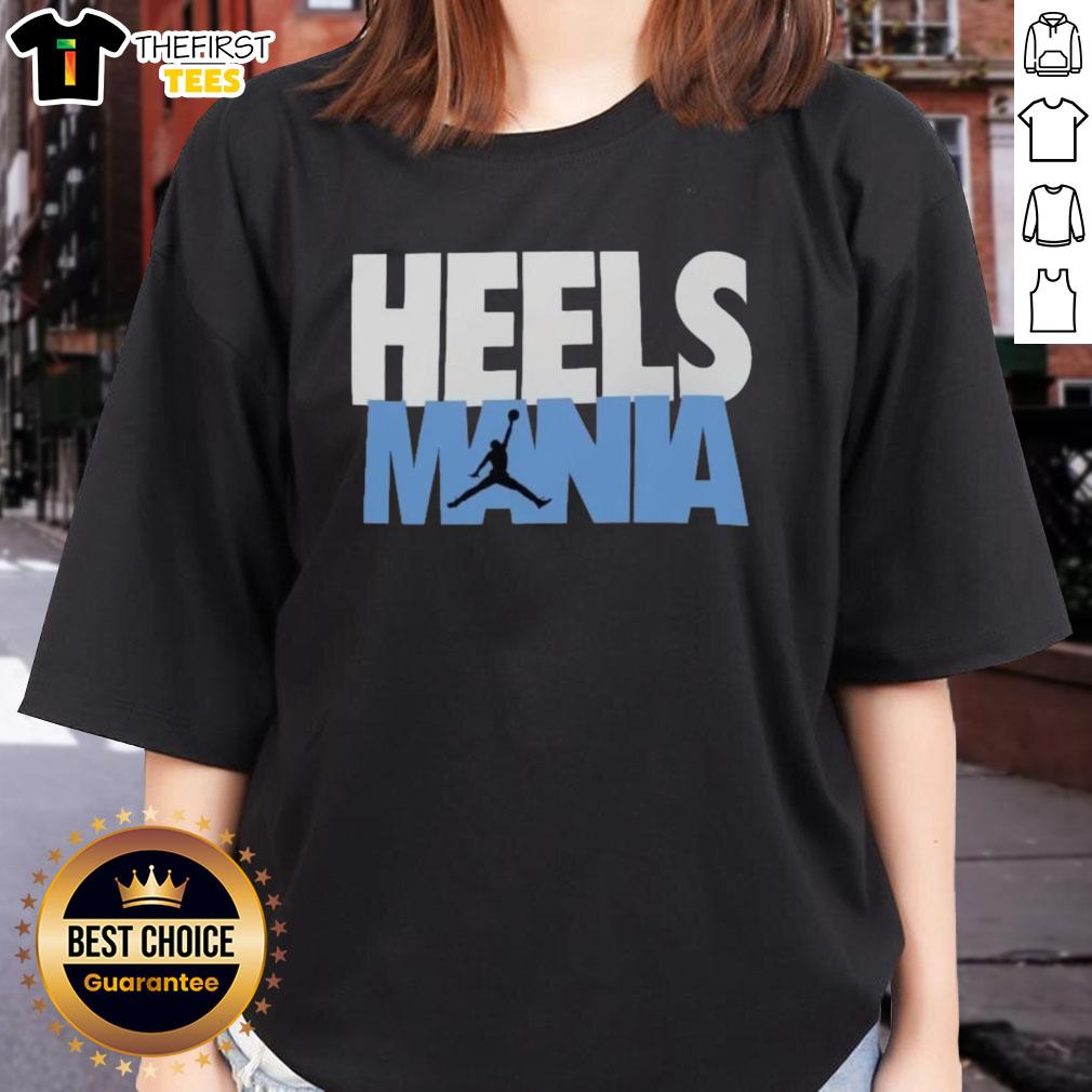 Premium Heels Mania North Carolina Tar Heels logo ladies tee showcasing team spirit and style in vibrant colors.