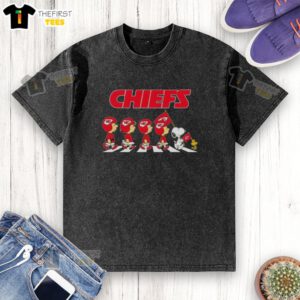 Premium Kansas City Chiefs X Peanuts Snoopy and Friends Abbey Road T-Shirt featuring a fun graphic design.