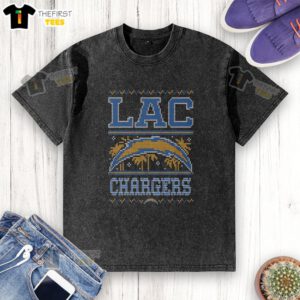 Premium Los Angeles Chargers holiday washed t-shirt featuring a festive design, perfect for Chargers fans this season.