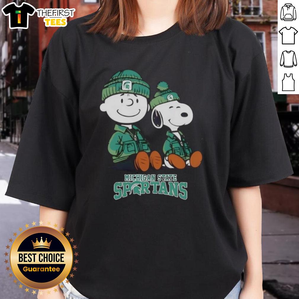 Premium Michigan State Spartans X Snoopy and Charlie Brown ladies tee featuring vibrant graphics and a comfortable fit.