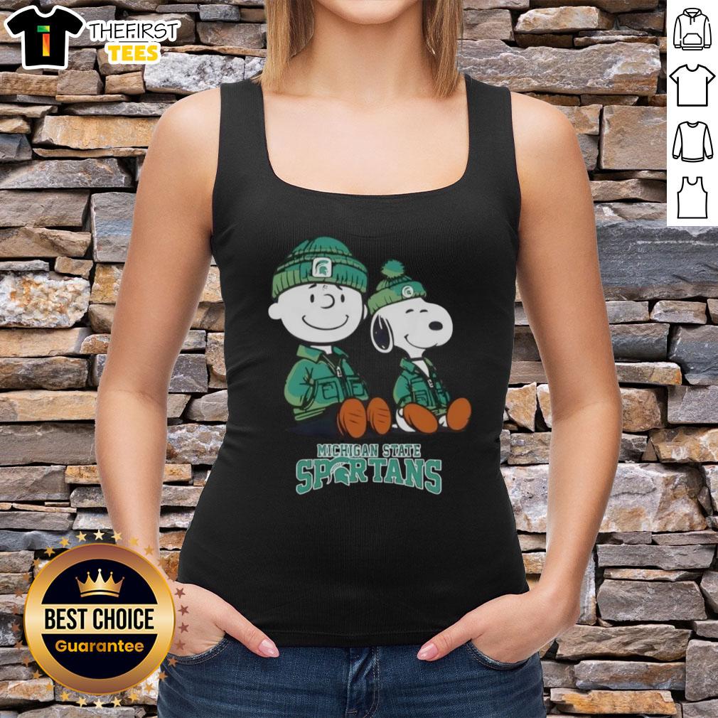 Premium Michigan State Spartans X Snoopy and Charlie Brown tank top featuring vibrant colors and a playful design.