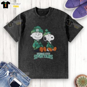 Premium Michigan State Spartans X Snoopy and Charlie Brown washed t-shirt featuring vibrant graphics and soft fabric.