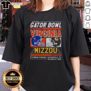 Premium Missouri Tigers vs Virginia Cavaliers 2025 TaxSlayer Gator Bowl ladies tee showcasing team logos and vibrant colors.