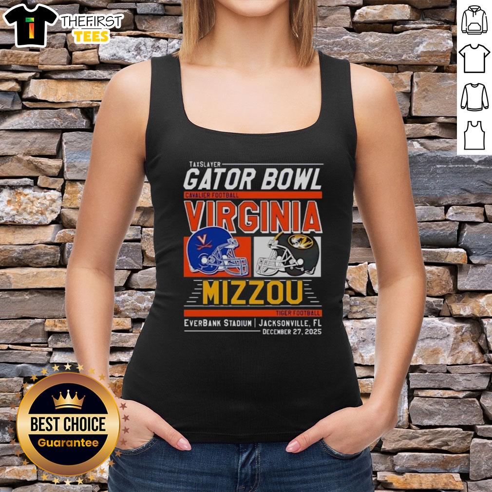 Premium Missouri Tigers vs Virginia Cavaliers 2025 TaxSlayer Gator Bowl head-to-head tank top featuring vibrant team graphics.