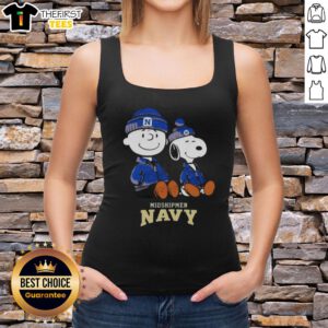Premium Navy Midshipmen X Snoopy and Charlie Brown tank top featuring vibrant graphics and comfortable fit.