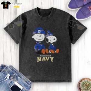Premium Navy Midshipmen X Snoopy and Charlie Brown washed t-shirt featuring a vibrant graphic design.