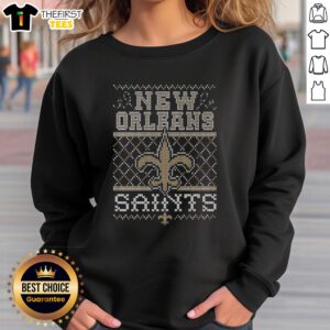 Premium New Orleans Saints holiday sweatshirt featuring festive design, perfect for winter game days and holiday celebrations.