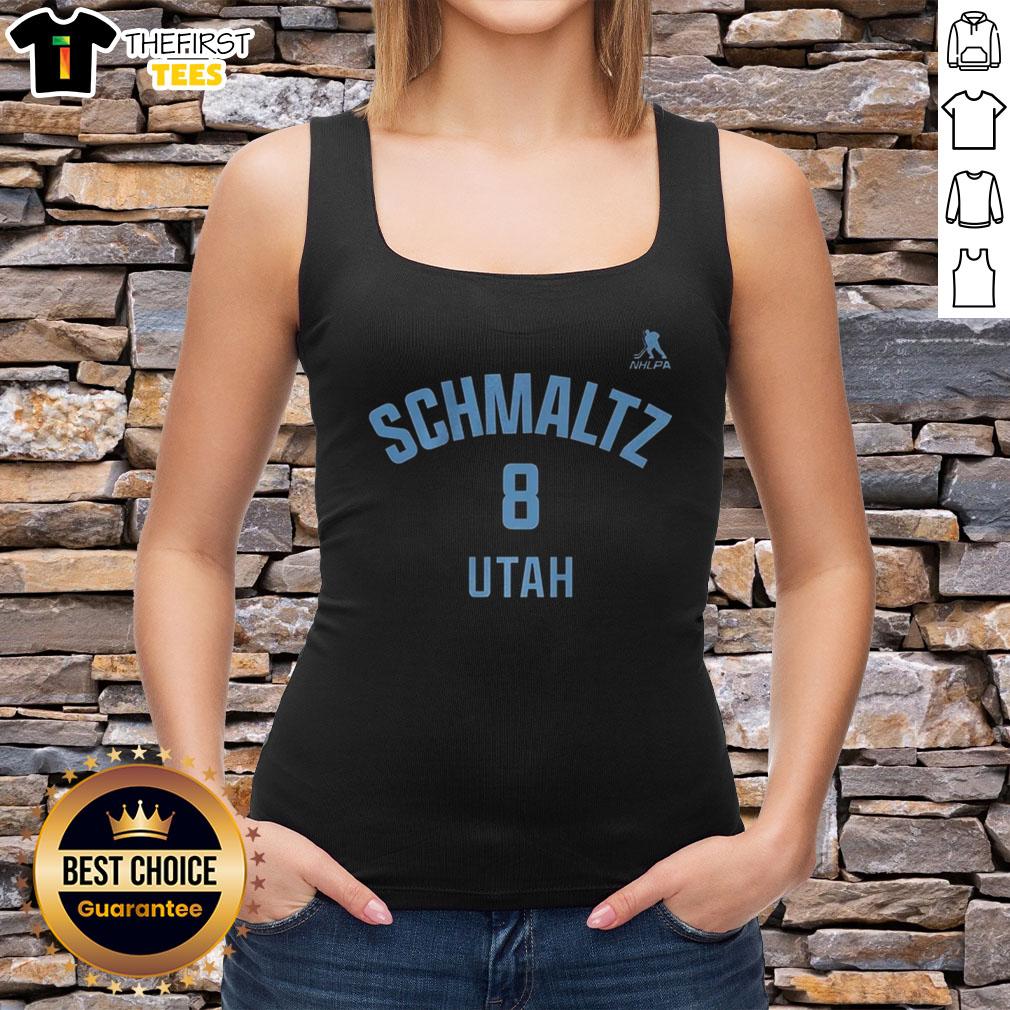 Alt Text: Premium Nick Schmaltz Utah Mammoth Ice Hockey Name and Number 8 Tank Top featuring vibrant team colors and stylish design.