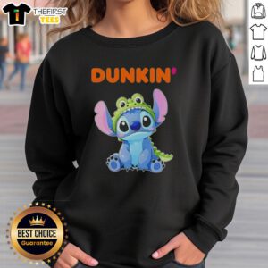 Premium Stitch Cosplay Crocodile X Dunkin Donuts Sweatshirt featuring vibrant graphics and cozy design for fans.