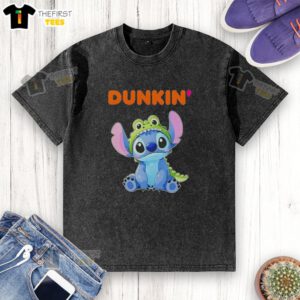 Premium Stitch Crocodile X Dunkin Donuts washed t-shirt featuring vibrant graphics and trendy design for cosplay enthusiasts.