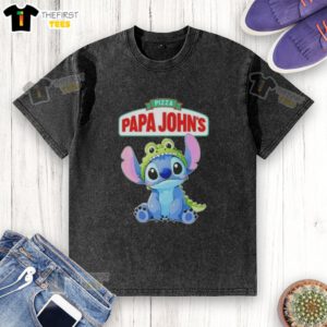 Premium Stitch Cosplay Crocodile X Pizza Papa John's washed t-shirt featuring vibrant graphics and comfortable fit.