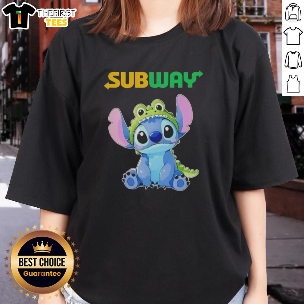 Alt Text: Premium Stitch Cosplay Crocodile X Subway Ladies Tee featuring vibrant design and comfortable fit for stylish fans.