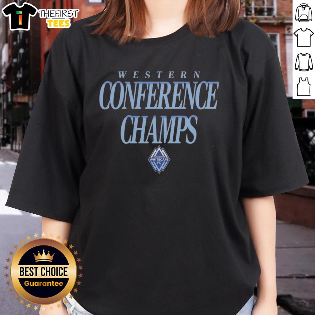 Premium Vancouver Whitecaps FC 2025 MLS Western Conference Champions ladies tee showcasing team pride and style.