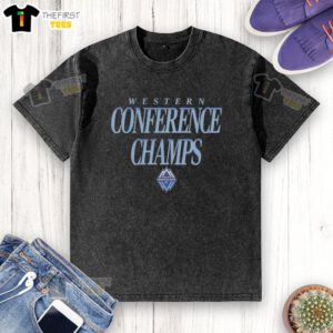 Alt Text: Premium Vancouver Whitecaps FC 2025 MLS Western Conference Champions washed t-shirt in blue with team logo.